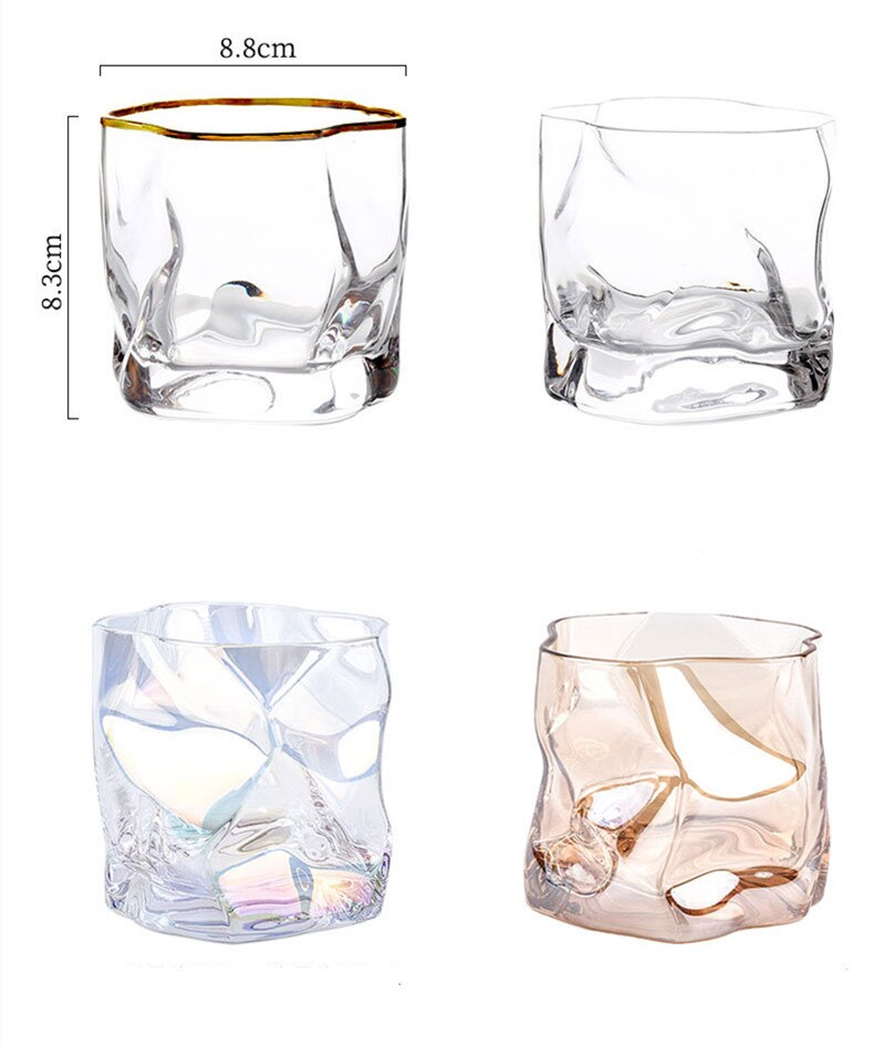 350ml uregelmessige blyfrie glass whiskyglass varmebestandige husholdnings fargerike gullkant glass kopp spritglass vinutstyr
