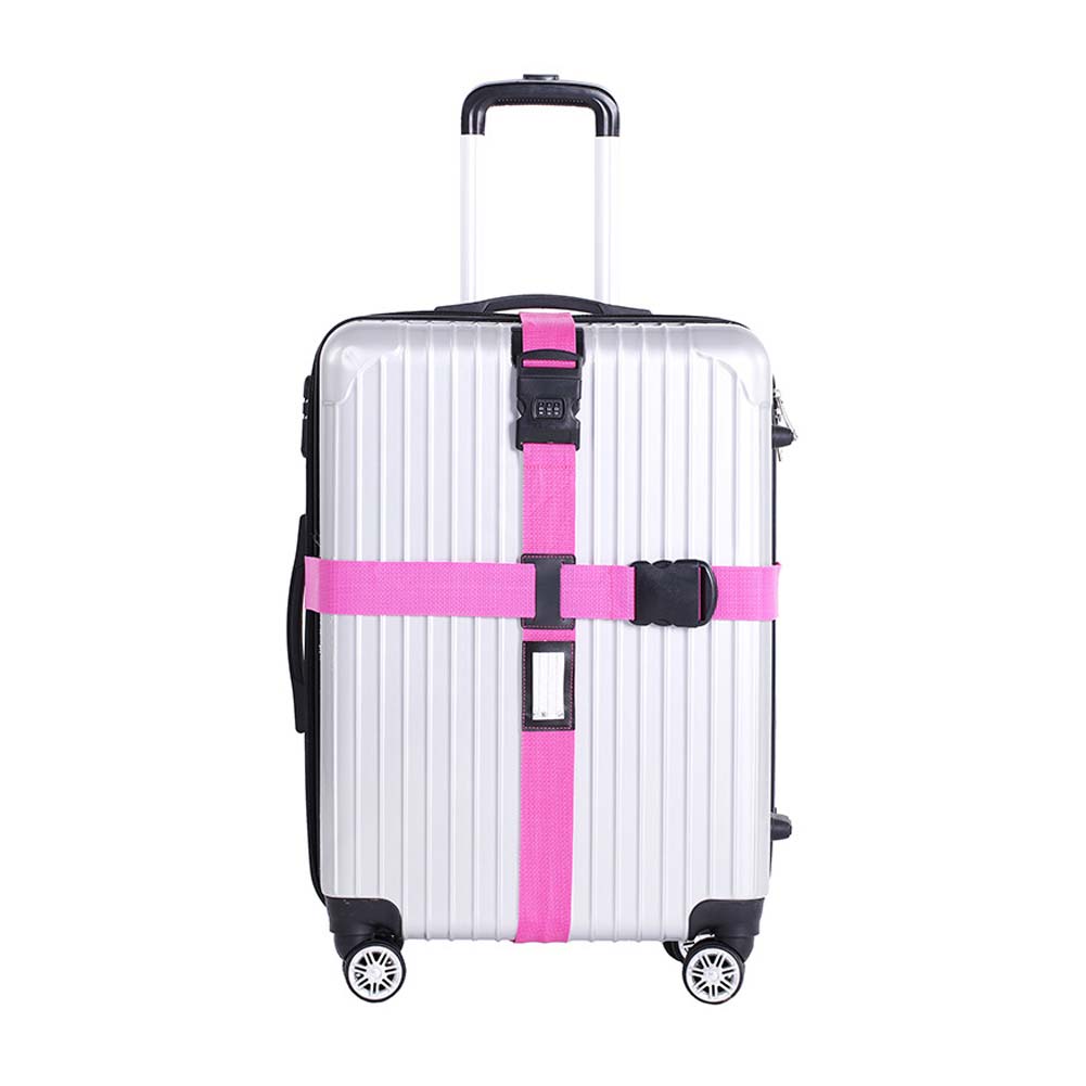 Luggage Strap Cross Belt Packing Adjustable Travel Suitcase Nylon 3 Digits Password Lock Buckle Strap Baggage Belts WML: Rose Red