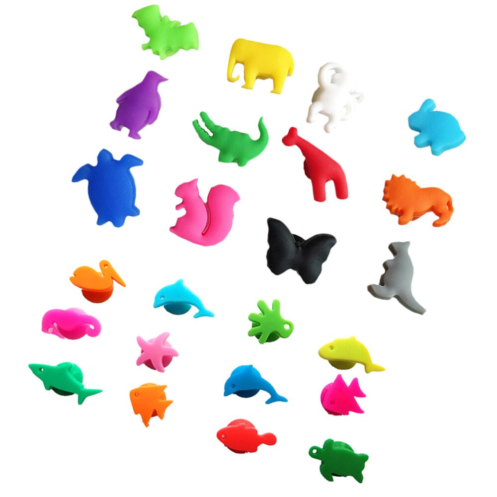 24Pcs Siliconen Glas Markers Zee Dieren En Land Dieren Identifier Drinkbeker Teken