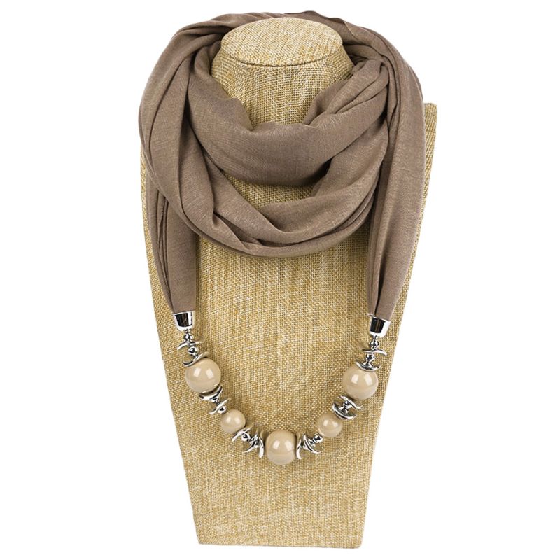 Womens Neckerchief Ring Scarf Necklaces Beads Solid Color Jewelry Shawl: 13