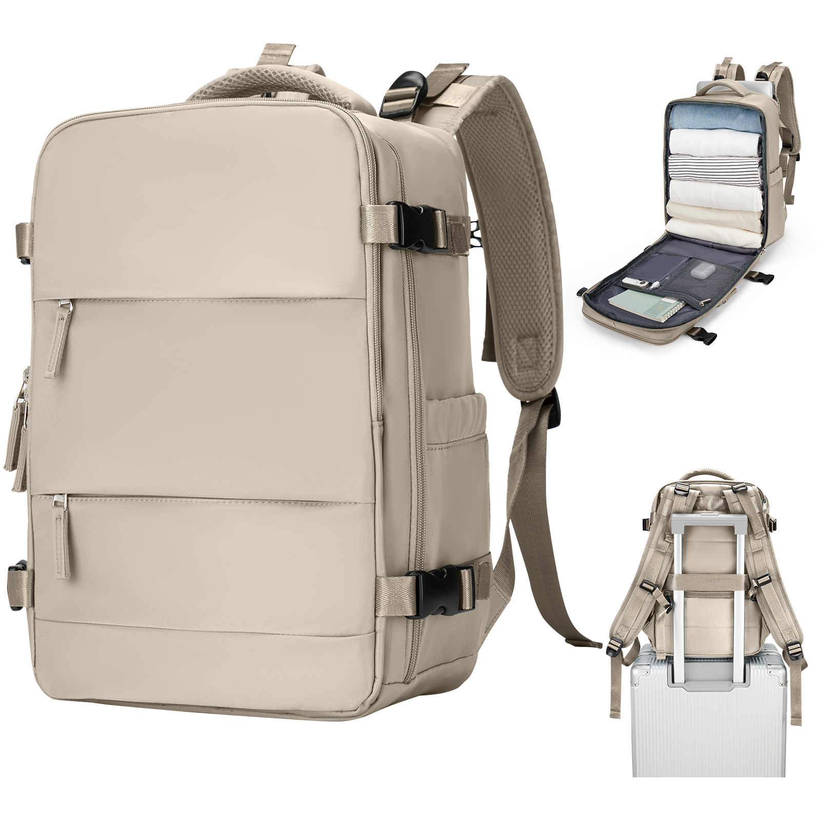 Reisrugzak Voor Dames Heren, 42X32X20, Rugzak Met Luchtvaartmaatschappij Goedgekeurd, Waterdichte Casual Laptop Rugzak Voor Universiteitszaken: Khaki