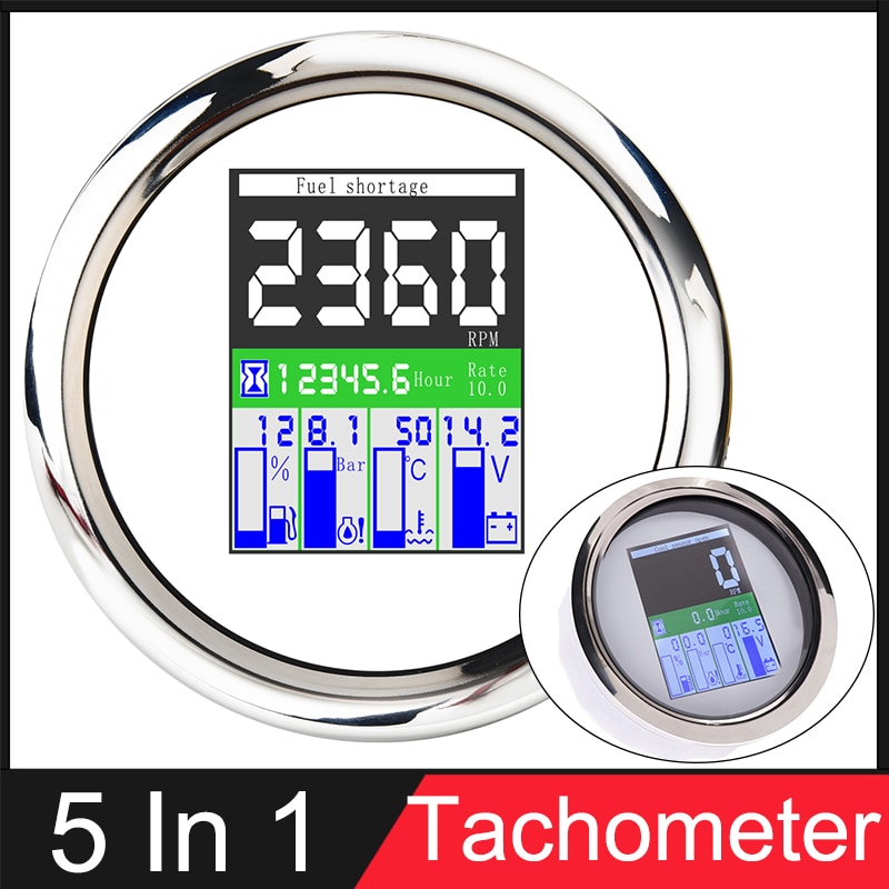 Boat Car Digital Tachometer TFT Screen 5 in 1 Multi-functional Gauge With Hours Fuel Level Water Temp Oil Pressure Meter Alarm