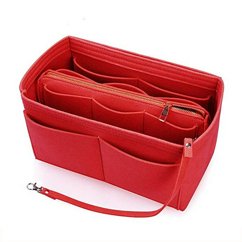 Bolso de fieltro para cosméticos, organizador portátil, apto para bolso de mano, varias bolsas, DO99: Rojo / S