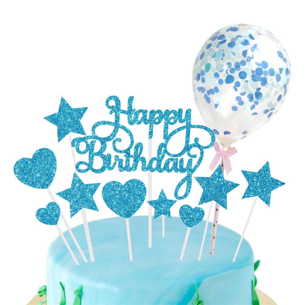 DIY Dessert Decor Confetti Balloon Cake Insert Cake Topper Cupcake Flag Happy Birthday: Deep Sapphire
