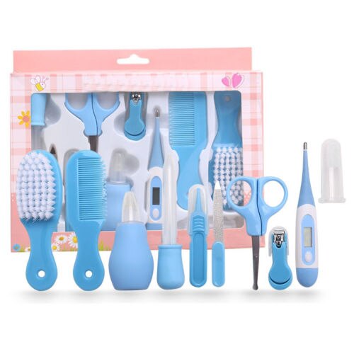 10 stuks babyverzorgingsset voor pasgeborenen, nagelborstel, thermometer, verzorgingsset voor kinderen: Blauw