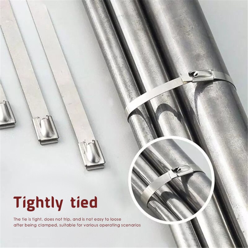 100PCS Multi-Purpose Locking Cable Metal Zip Ties Stainless Steel Cable Twist Ties Locking Metal Zip-Exhaust Wrap Coated Cable