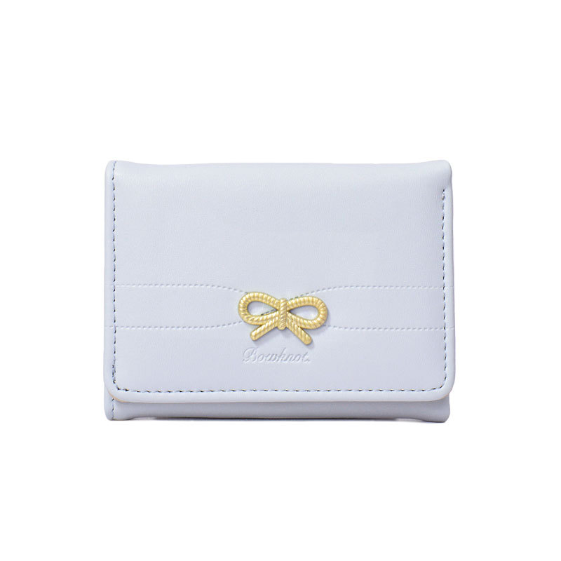 Wallets Girls Cute Bow Small Wallet Aesthetic Card Holder Classic Three Fold Purse For Women Student Simple Coin Pouch: Blue