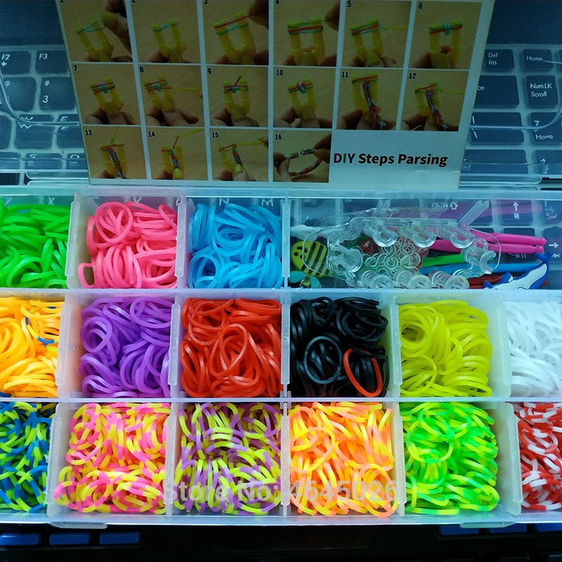 Caja de tejido de gomas para niños, pulsera elástica artesanal, Kit de artesanía, para niñas, juguetes para niños de 7, 8 y 10 años