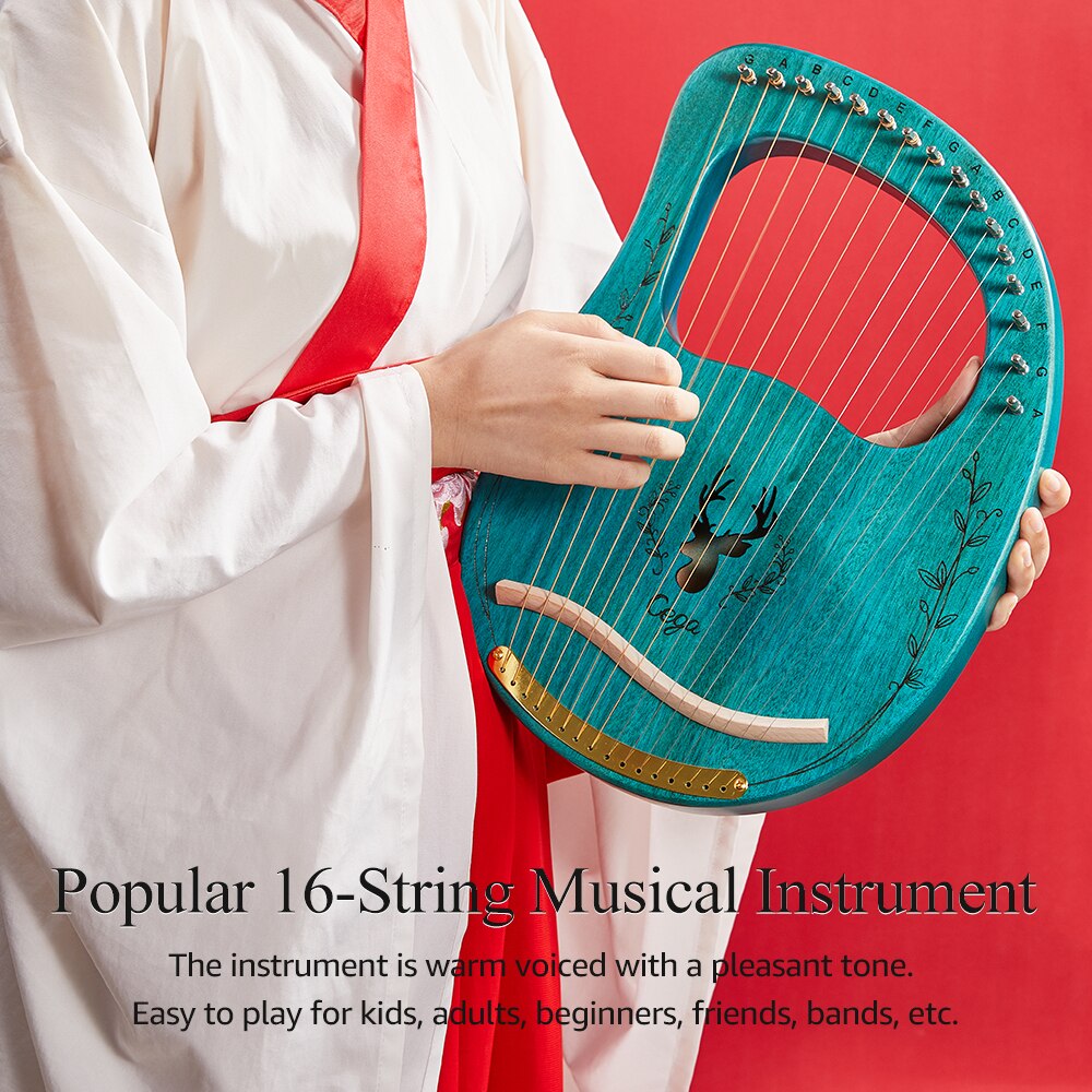 Muslady Lyre 16 String Upgraded Harp Portable Solid Wood Harp jaw harp String lyre harp instrument 16 string String Instrument
