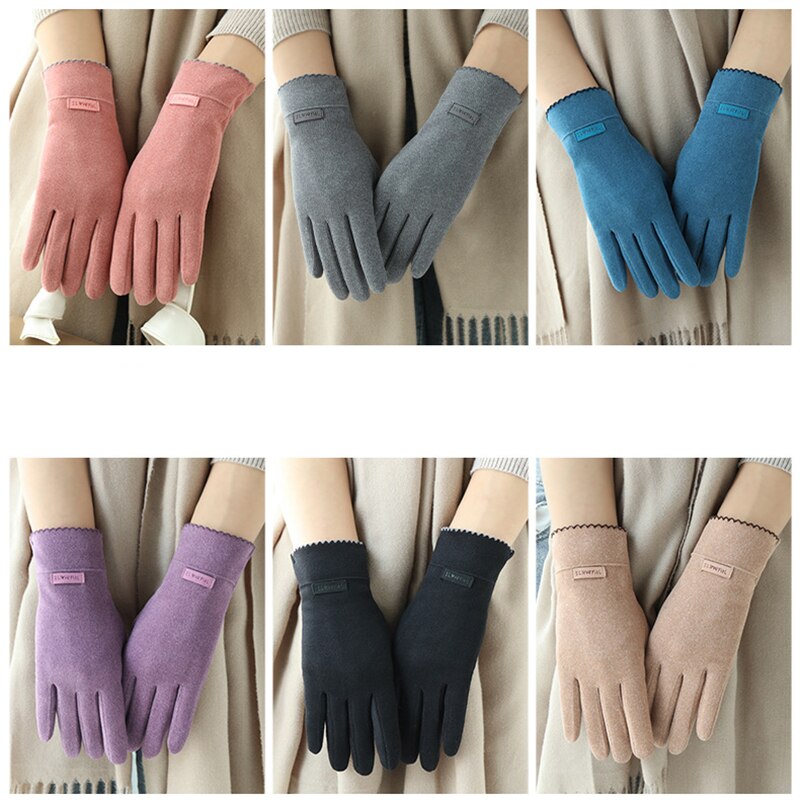 Grace Lady Gloves Women Winter Vintage Touch Screen Warm Windproof Cycling Driving Full Finger Glove Mittens G058