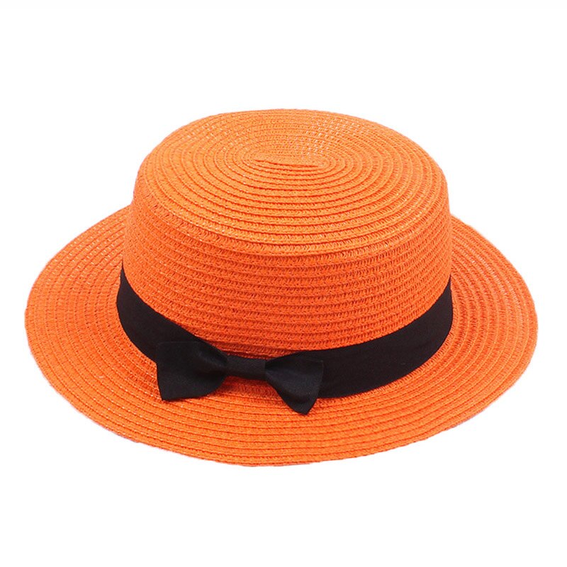 Zomer Vrouwen Hoed Strand Strooien Hoed Panama Dames Cap Modieuze Handgemaakte Toevallige Platte Rand Strik Zon Hoeden Voor Vrouwen: Orange