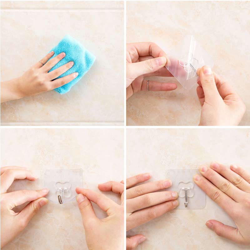 Strong Adhesive Wall Hook Transparent Removable Hanger Hooks for Bathroom Kitchen ENA88