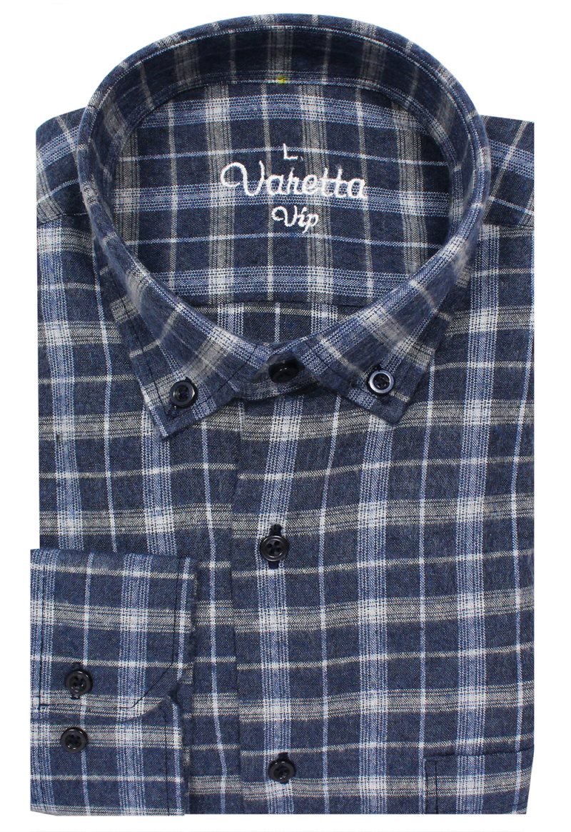 Wool Flannel Casual mens shirt Long Sleeve Winter Blue Shirt Pure Cotton Blue Male Shirts Brand Fahion Turkey Varetta