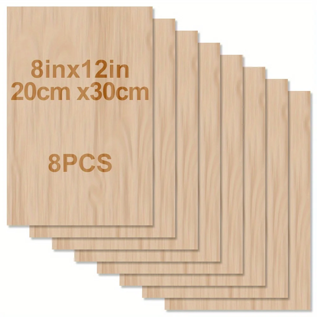 4pcs/8pcs/12pcs Wood Sheets For Crafts -12x8in/20*30cm - 2mm Thick Plywood Sheets With Smooth Surfaces Squares Wood Boards For L: PINE