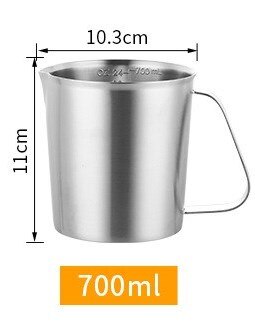Tykkere rustfritt stål målebøtte melkeskummende kanne for kaffekunst kjøkken bar måleverktøy: 700ml