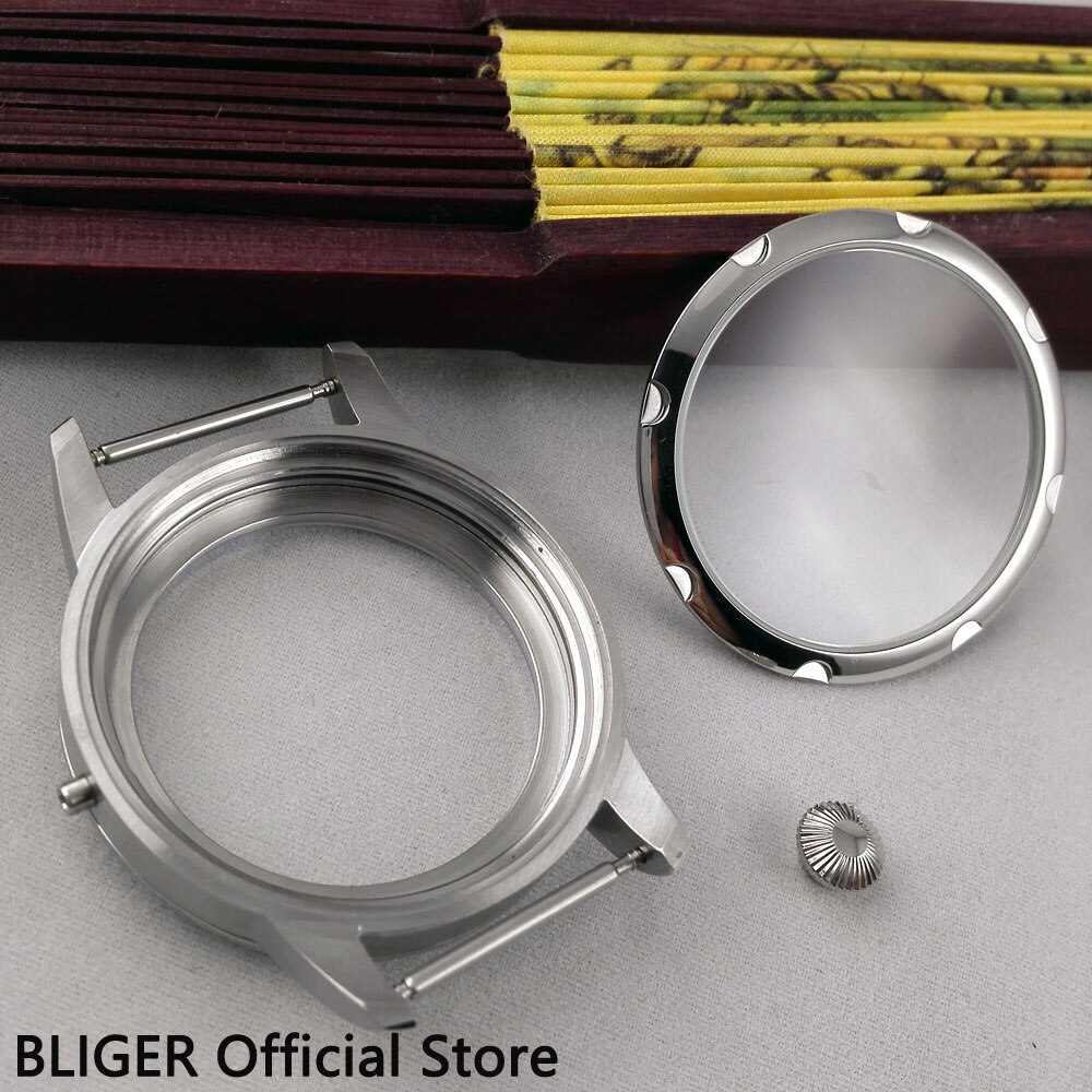 Classic 44MM Polished Stainless Steel Watch Case With Bezel Fit For ETA 6497 6498 Hand Winding Movement