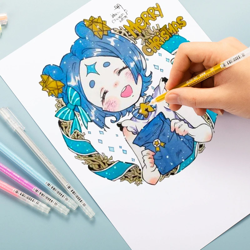 Juego de bolígrafos de Gel blancos, rotulador blanco de punta fina de 0,8mm, varilla de recarga para estudiantes, suministros de dibujo artístico y escritura
