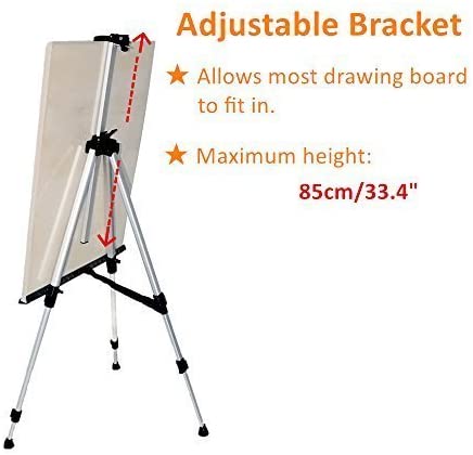 Folding Iron Easel Stand Tripod Adjustable Height Lightweight Sturdy Painting Display Portable Sketching Rack with Carrying Bag