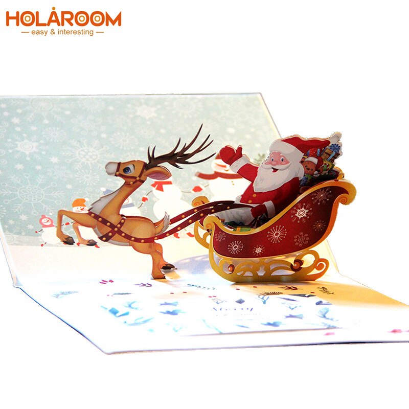 Christmas Birthday Cards Party Invitations blessing postcard Year Cartoon Santa Claus Elk Cards Special paper Cards