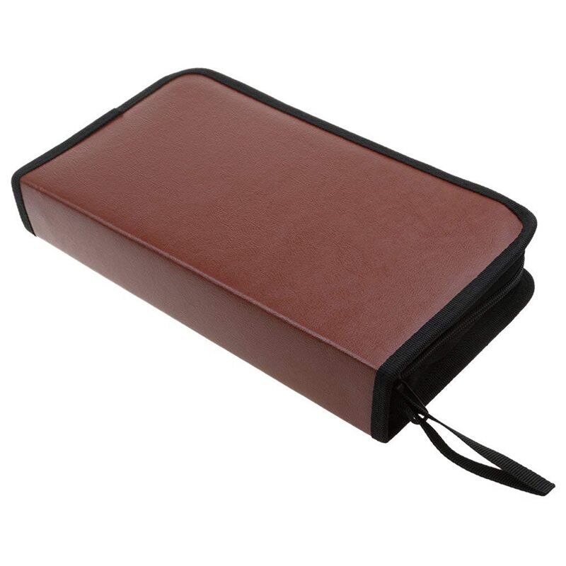 80-Discs Portable Leather Storage Bag Zippered Storage Case for CD DVD Hard Disk Album - Brown: Default Title