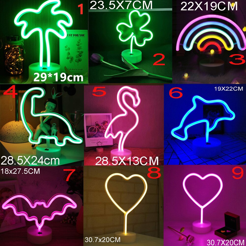 17styles Rainbow Led Neon Light Sign Xmas Party Wedding Decoration Kids Room Home Decor Flamingo Moon Neon Tabletop Lamp