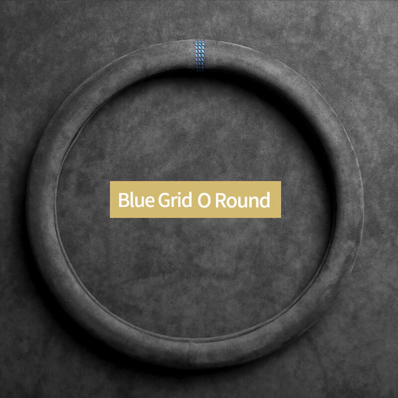 Auto Stuurhoes, Ultra-Dunne, Antislip, D-Vormige Ronde, Ademend, suede Cover Voor Alle Seizoenen Interieur Onderdelen: blue grid O shape