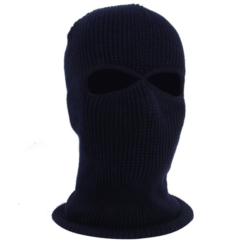 Unisex 2-Gat Gebreide Ski Masker Balaclava Hoed Winter Effen Kleur Full Face Cover Halsbeenkap Outdoor Winddicht Beanie cap: Navy Blue