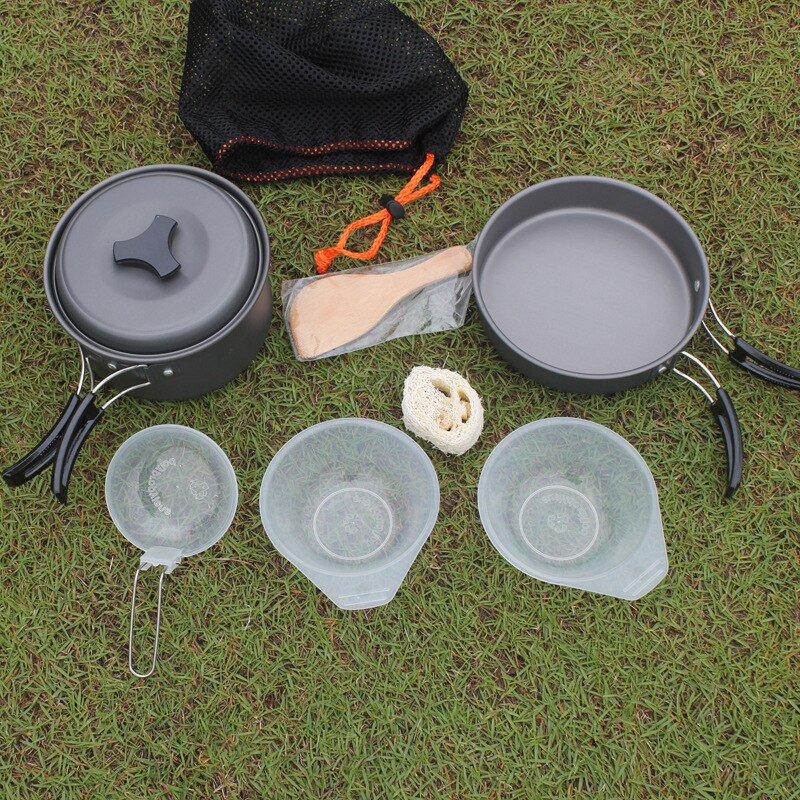 Camping Cookware Kit Outdoor Aluminum Cooking Set Kettle Pan Pot Travelling Hiking Picnic BBQ Tableware Equipment Survial Trip