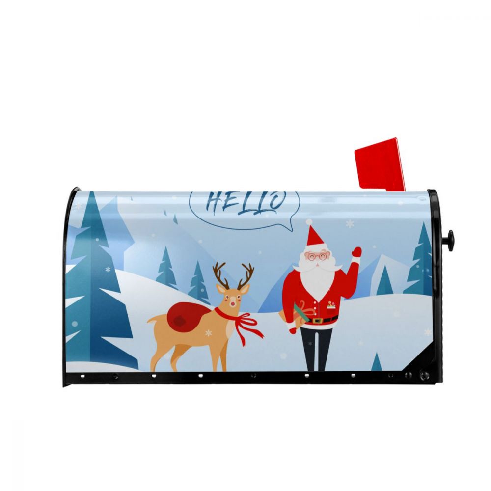 Santa Say Hello Merry Christmas Mailbox Cover Happy Year Mailbox Wraps Magnetic Post Box Cover for Garden Yard