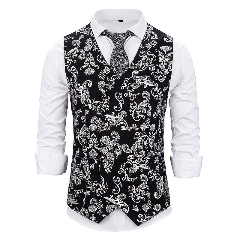 Suit Steampunk Vest Men Double Breasted Bronzing Mens Waistcoat Night Club Wedding Formal Kamizelka Meska: Silver / XXL