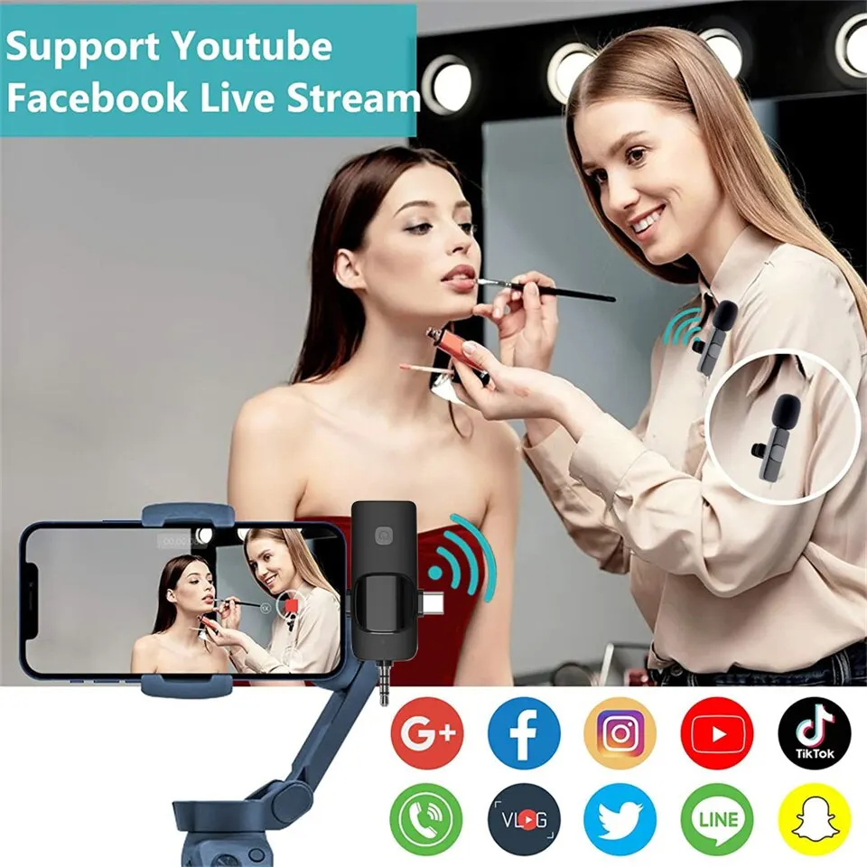 4-in-1 kabelloses Lavalier-Mikrofon für iPhone und Android, 3,5 mm, für Radio, Live-Aufnahme, Rauschunterdrückung, professionelles Mini-Mikrofon