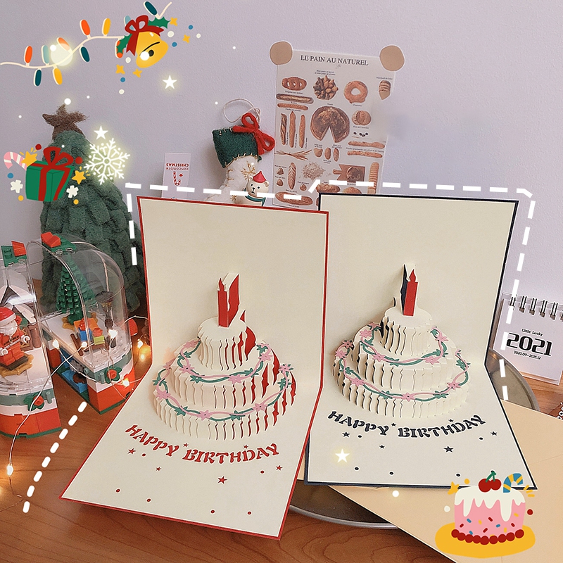 Three-dimensional Birthday Card 3D Pop-up Greeting Cards Happy Birthday Postcard Party Wedding Decorations Girl