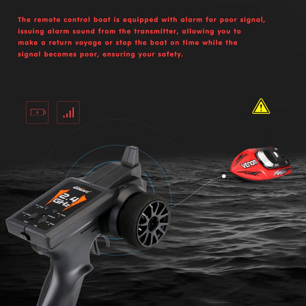 2.4GHz High Speed Wireless Remote Control Boat With Alarm Speedboat Flip Recovery Reverse Boat Model Rowing Toy