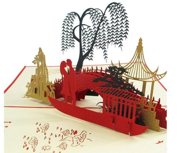 Blessing Birthday with Year Folding Message Hollow Wedding Baby Shower for lover Floralpot Greeting Card: P