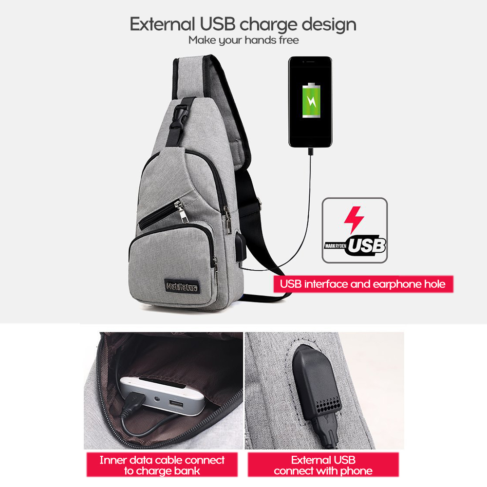 Mænds skuldertaske slynge brystpakke afslappet mænd bryst taske usb charge stor kapacitet justerbar udendørs crossbody taske tyveri