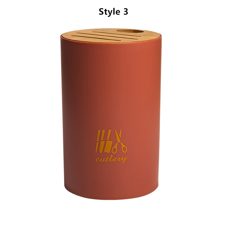 Multi-function Bamboo Cover Knife Holder Simple Knife Storage Rack Household Kitchen Supplies Knife Holder: Red Style 3