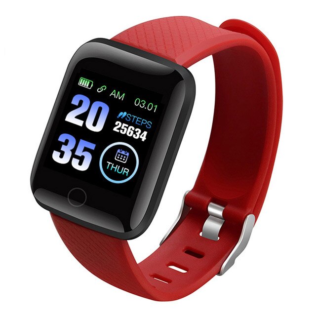 Smart Bracelet Blood Pressure Measurement Waterproof Fitness Tracker Watch Heart Rate Monitor Pedometer Smart Band Women Men: Red