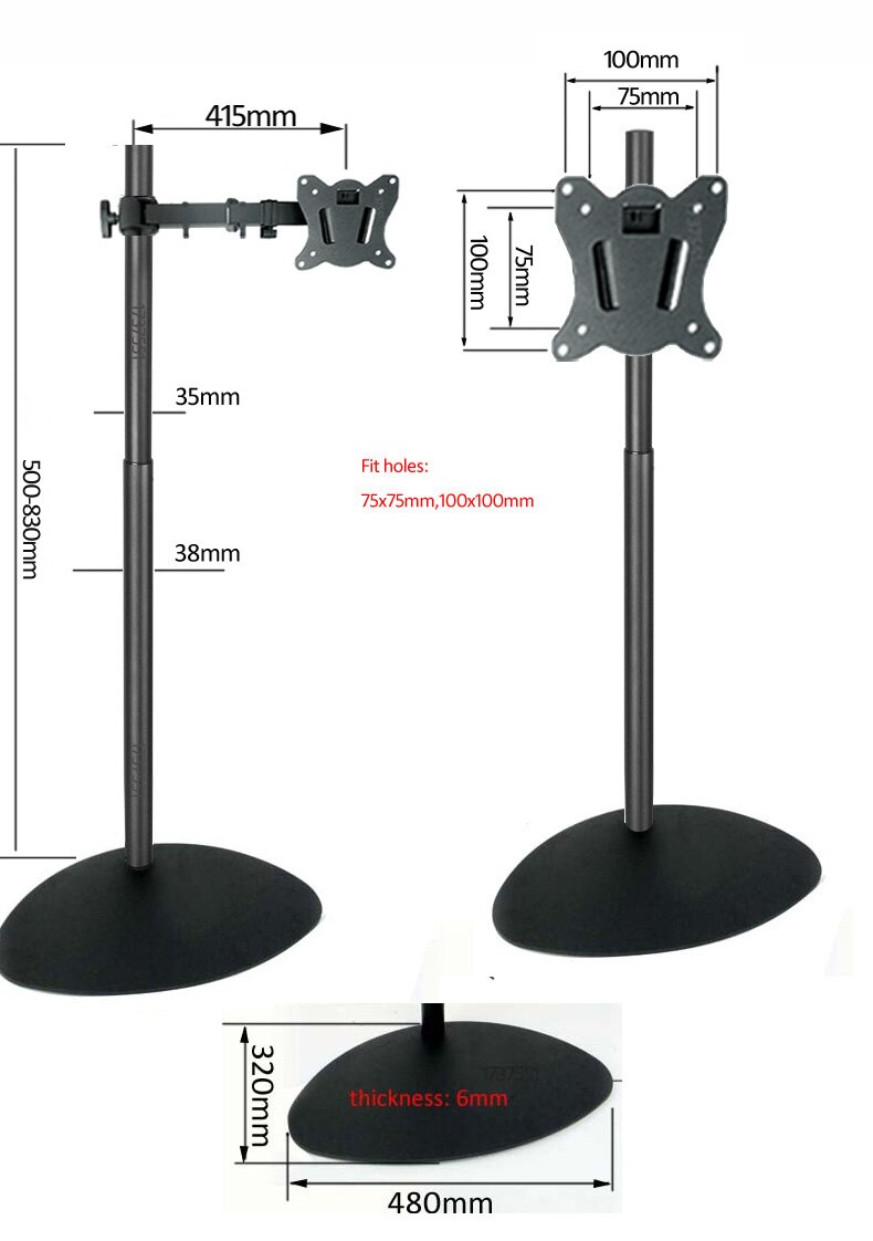 DL-R03-500 60Cm-120Cm Hoogte Verstelbare Stalen Lcd Tv Desk Stand Monitor Floor Houder Grote Zware Base Met pole 200X200 100x100