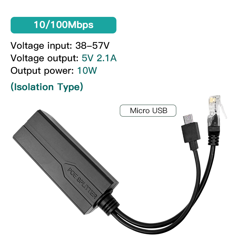 Standard POE Splitter 48V to 5V 12V 1.2A 2A Micro USB tpye-C 100M/1000M POE Camera Injector Power Supply for Huawei Hikvision: Blue / 3M