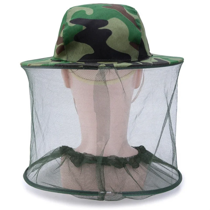Mannen Vrouwen Lange Camouflage Vishoed Anti-Bee Insect Anti-Muskietennet Anti-Insect Mesh Hoed Buitenshuis Hoed Met Zonnekap