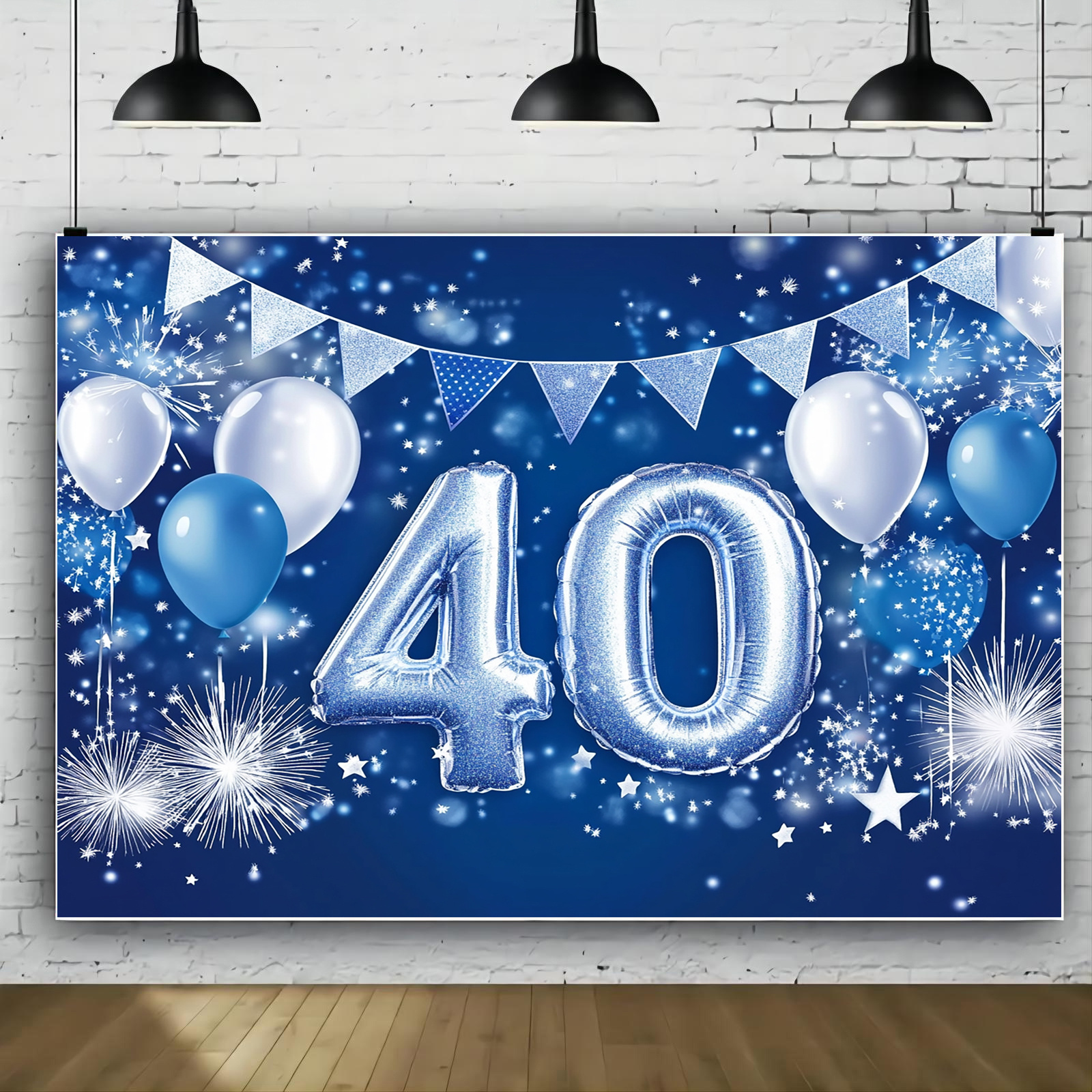 One, happy 40th birthday theme background photography, blue and silver happy 40th birthday wedding Christmas party background