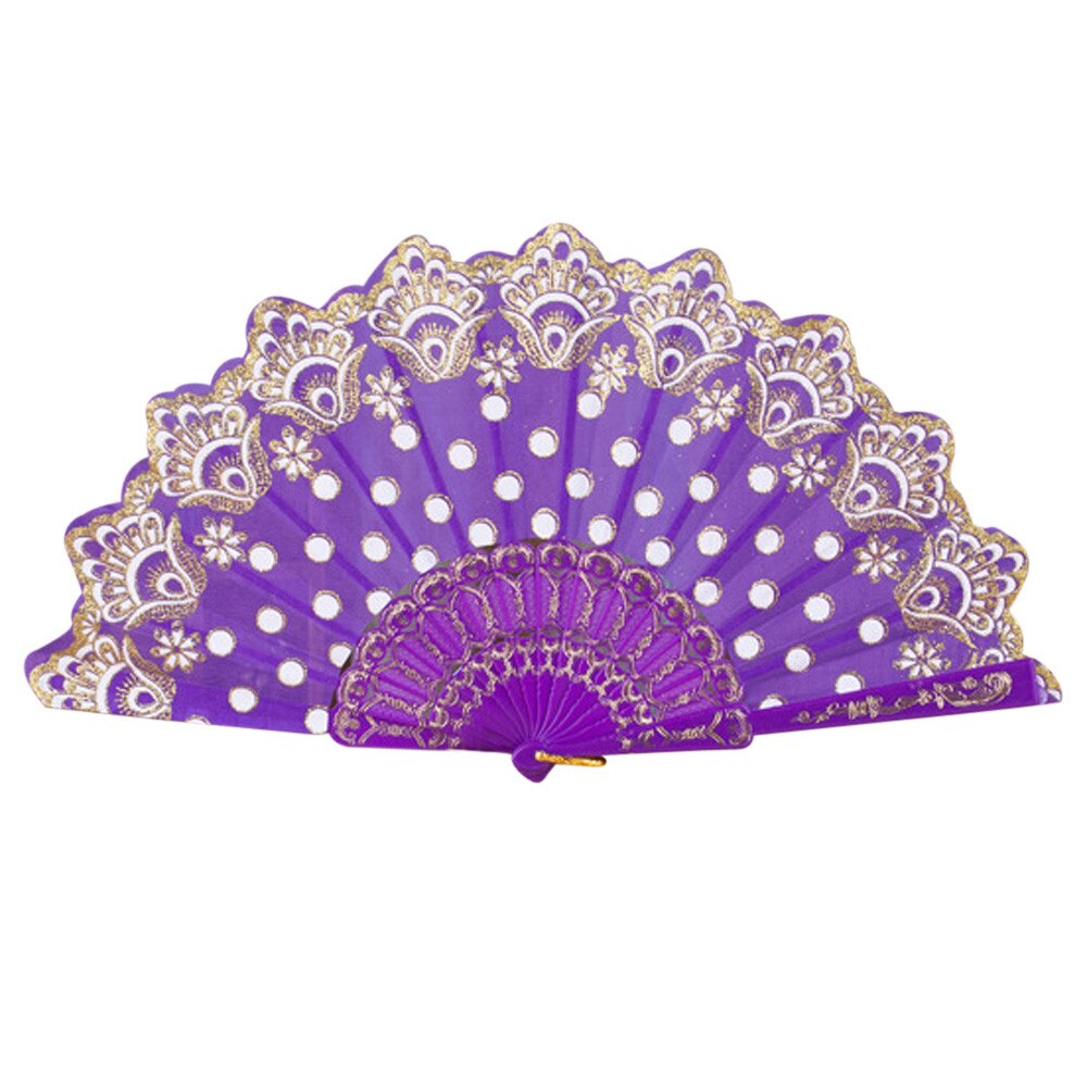 Beste Chinese Stijl Dance Wedding Party Lace Silk Folding Handheld Bloem Fan Party Prestaties Hand Held Rekwisieten: Purple 