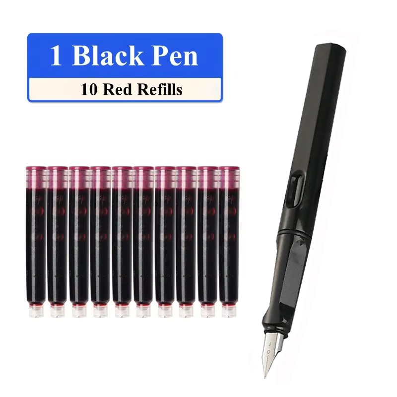 Fountain Pen Set Replaceable Ink Refill Calligraphy Multifunction Pens For Writing 0.38mm Office School Stationery Supplies: Red