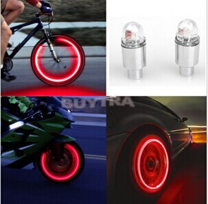 2 Stuks Licht Met Batterij Weg Mountainbike Fietsverlichting Leds Tyre Ventieldopjes Wiel Spaken Led Licht Rood blauw