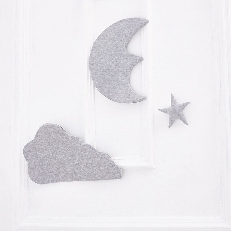 3 Stks/set Moon Star Muur Decor Ins Nordic Stijl Katoen Cloud Ornamenten Kinderkamer Decoraties Muurstickers Fotografie Props: Grey