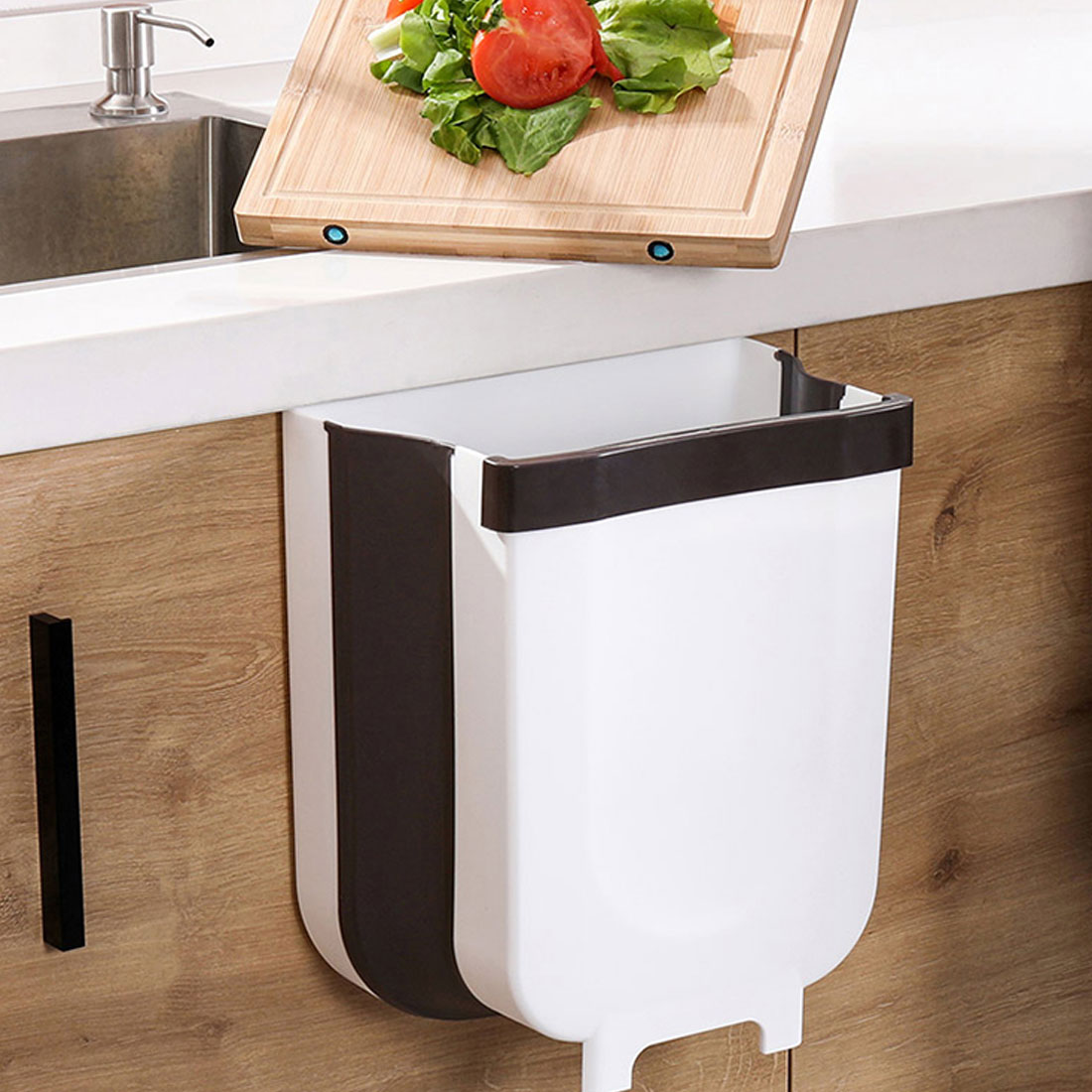 Foldable Kitchen Hanging Trash Can Folding Waste Bin Wall Mounted Trashcan Portable Trash for Bathroom Toilet Waste Storage