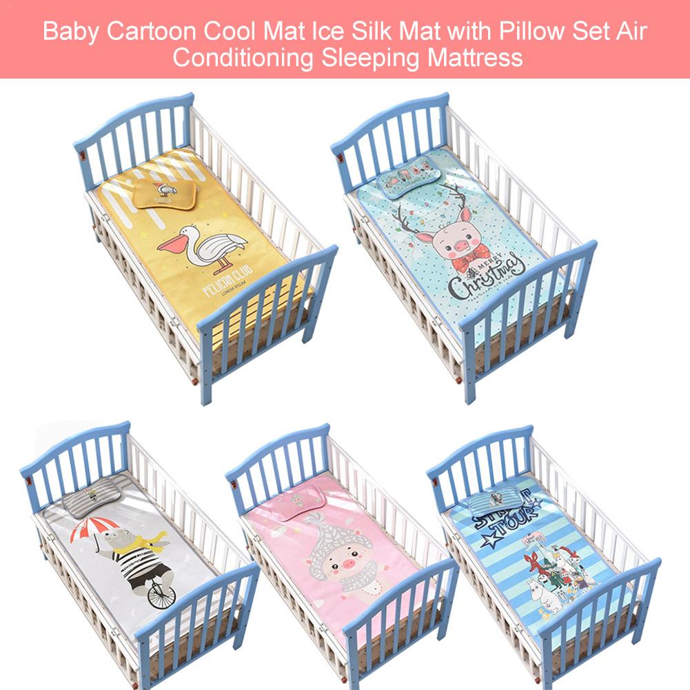 Baby Cartoon Cool Mat Ice Silk Mat With Pillow Set Air Conditioning Sleeping Mattress Summer Baby Falling Asleep