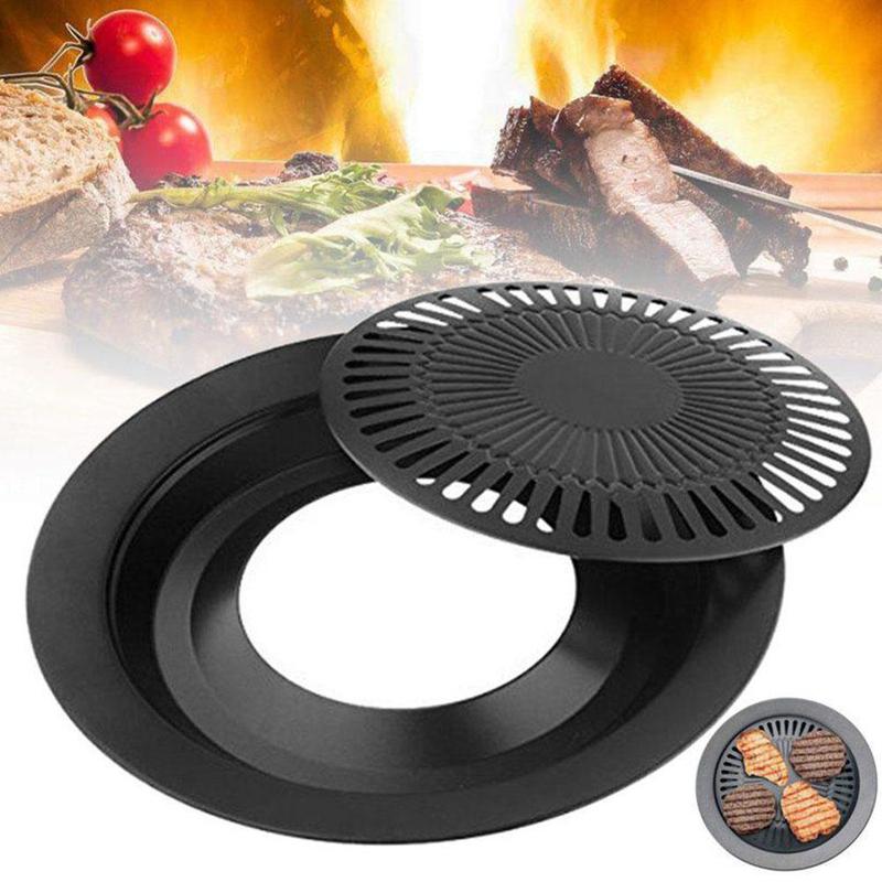 Korean Outdoor Barbecue Grill Non-Stick BBQ Grills Round Barbecue Accessories Steel Carbon Tools Pan Grills Easily Cleaned