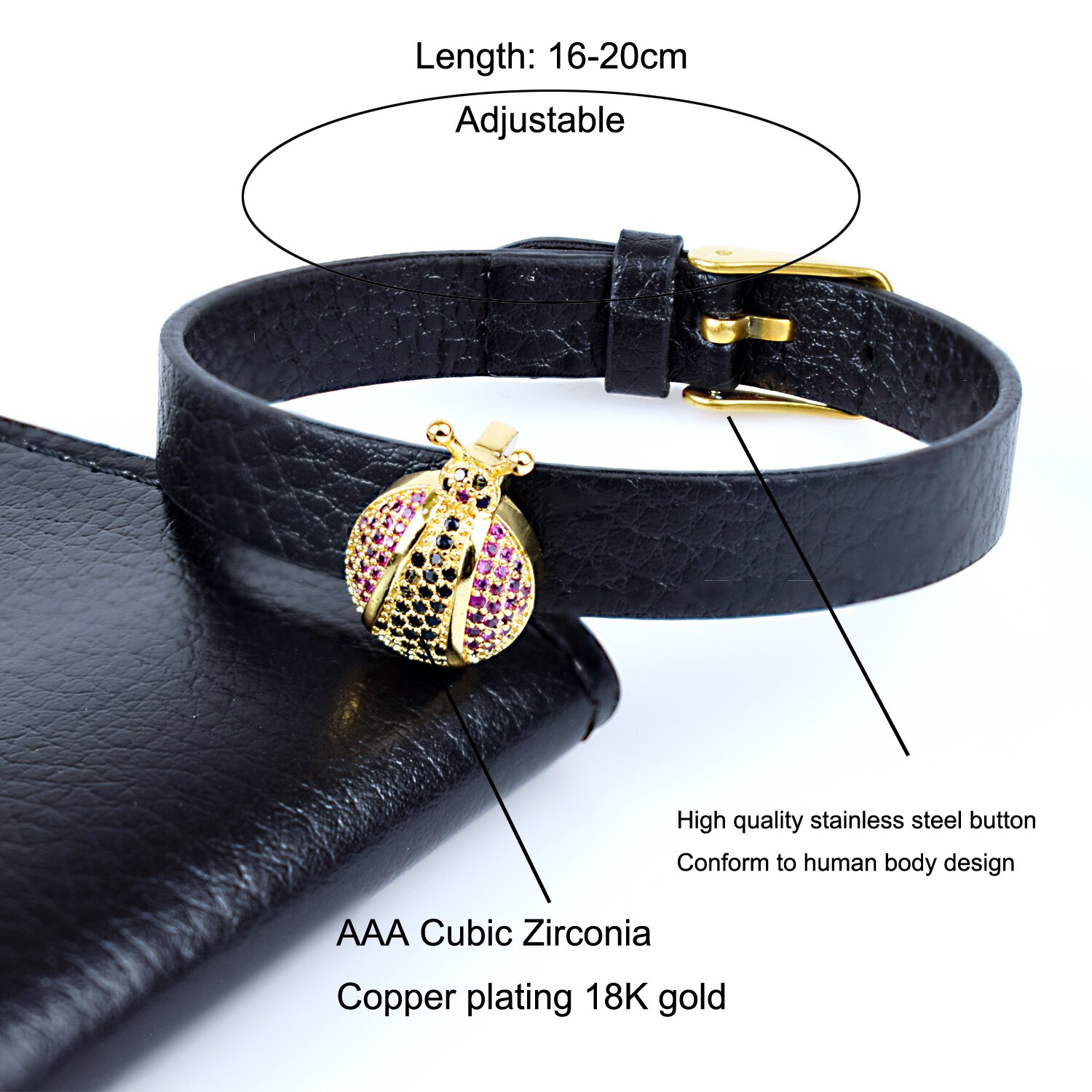 neue Marienkäfer Zirkon Charme Armbinde glänzend Sieben Sterne Marienkäfer mit Leder Armbinde für Männliche Frauen Schmuck