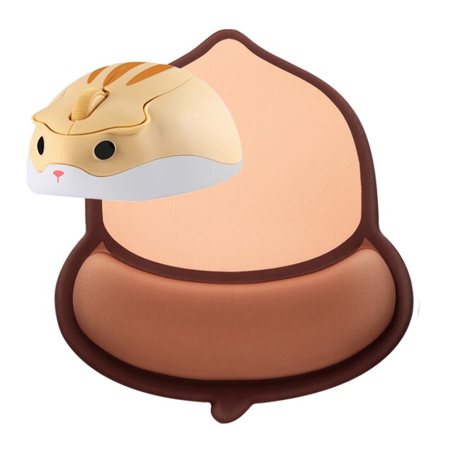 2.4G Wireless Cute Mouse Hamster Cartoon USB Mause Ergonomic Mini 3D Optical Kid Mice With Mouse Pad For PC Laptop: Yellow and PineNuPad